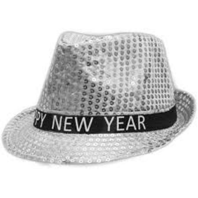 LED Happy New Year Sequin Fedora- Silver