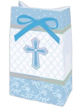 Sweet Christening Blue Paper Favor Bags w/Ribbon    12ct