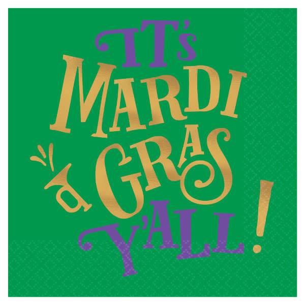 Mardi Gras Y'all Beverage Napkins 16ct