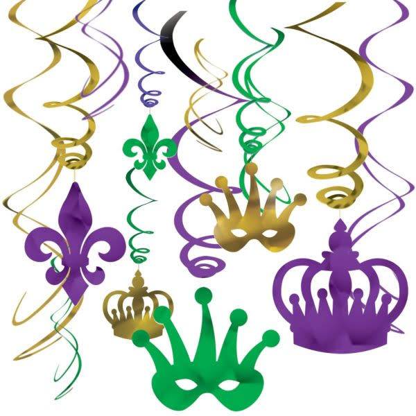 Mardi Gras Foil Swirl Value Pack Hanging Decorations 12ct