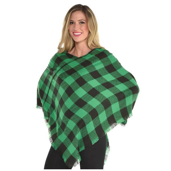 St. Patrick's Day Plaid Poncho - Green