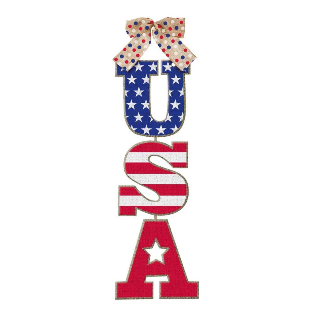 Burlap American Flag USA Stacked Sign