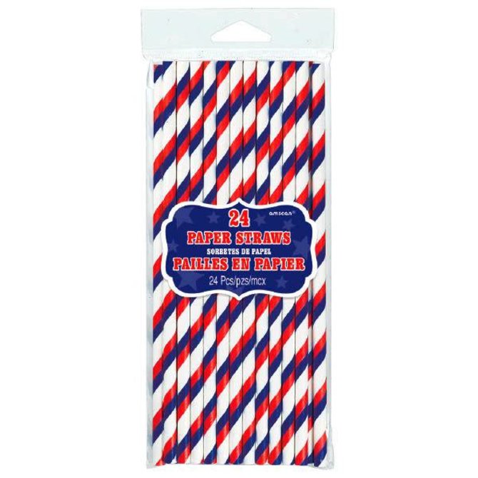 Paper Straws w/Stripes - Red, White, Blue