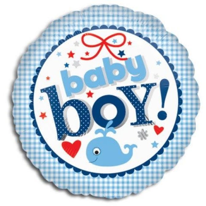 New Baby Boy Gingham Balloon, 18"