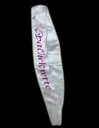 White Satin Bachelorette Sash with Pink Stones