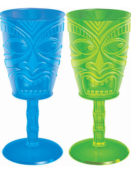 Tiki Face Wine Glasses, 14oz