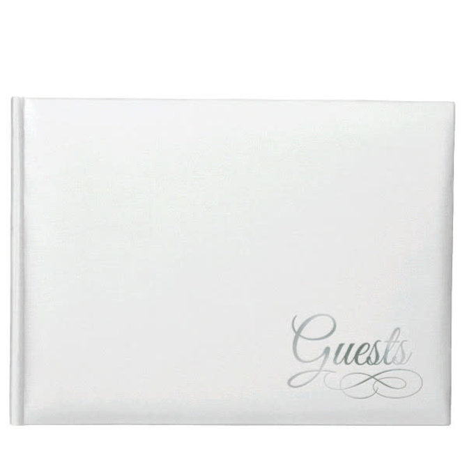 White Guest Book w/Silver Detail