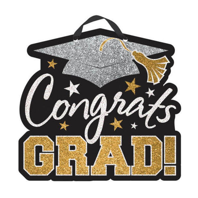 Congrats Grad Value Sign Black Silver Gold POP Party Supply