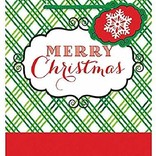 Festive Christmas Red and White Criss-Cross Small Vertical Gift Bag Party Supply, Paper , 5" x 4" x 2"
