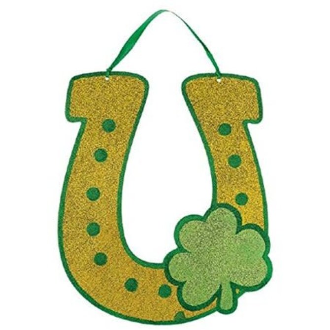 St Patrick S Day Horseshoe Fiberboard Wall Decoration Gold Green 11 1 2 X 9 3 4 Pop Party Supply