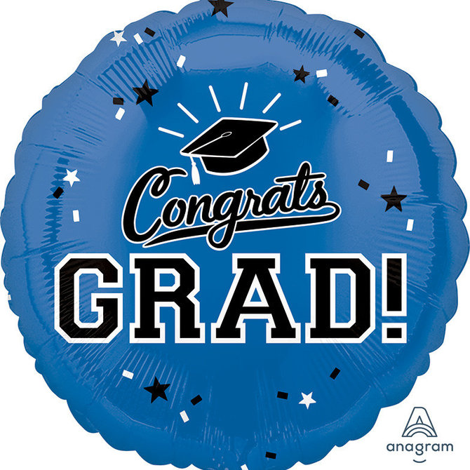 Congrats Grad Blue Circle Balloon, 18"
