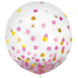 24" Round Latex Balloons w/ Confetti - Pink/Gold - 2ct