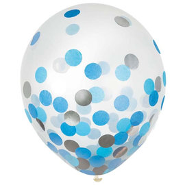 12" Latex Balloons w/ Confetti - Blue/Silver - 6ct