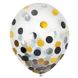 12" Latex Balloons w/ Confetti - Black/Silver/Gold - 6ct