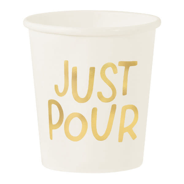 Cocktail Party Mini Paper Cups, 4 oz. - Hot-Stamped ''Just Pour''  - 16ct*