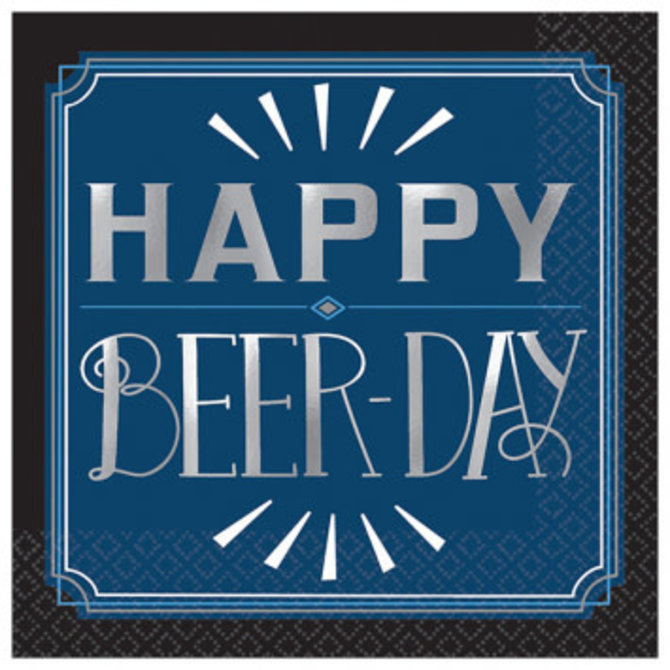 Happy Birthday Man Beverage Napkins - Happy Beer Day, 16ct
