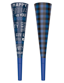 Happy Birthday Man Foil Horns, 8ct