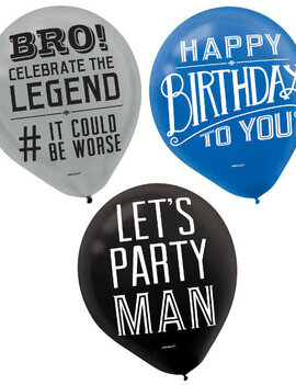 Happy Birthday Man Printed Latex Balloon, 15ct