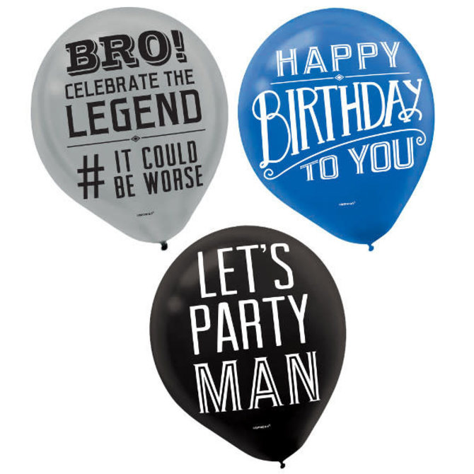 Happy Birthday Man Printed Latex Balloon, 15ct