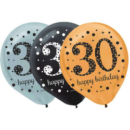 Sparkling Celebration "30" Latex 12" Balloons, 15ct