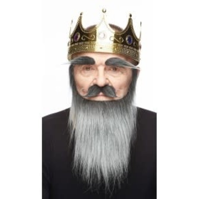 Medieval King Mustache with Beard and Eyebrows- Grey