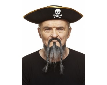 Braided Pirate Mustache with Beard- Grey