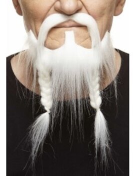 Braided Pirate Mustache with Beard- White