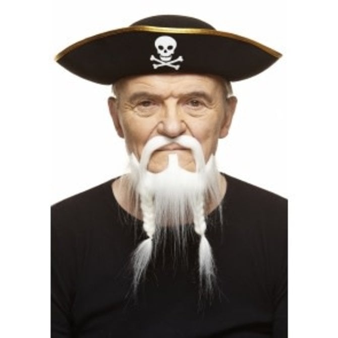 Braided Pirate Mustache with Beard- White
