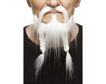 Braided Pirate Mustache with Beard- White