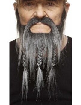 Braided Captain Mustache with Beard- Grey