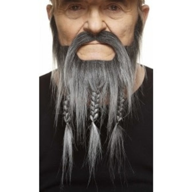 Braided Captain Mustache with Beard- Grey
