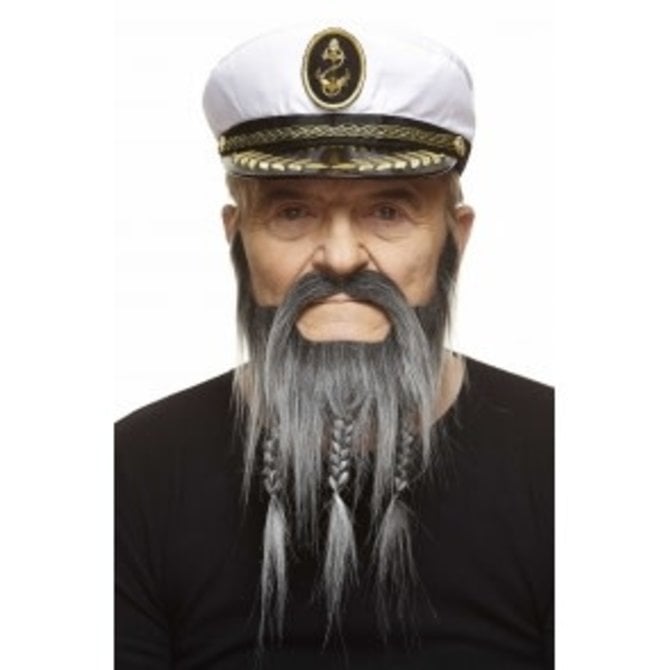 Braided Captain Mustache with Beard- Grey