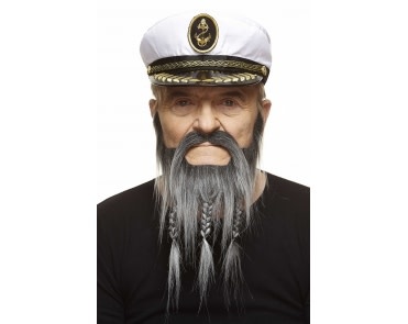 Braided Captain Mustache with Beard- Grey