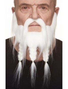Braided Captain Mustache with Beard- White
