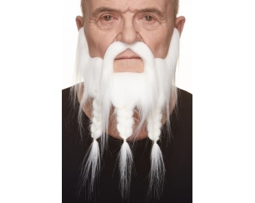 Braided Captain Mustache with Beard- White