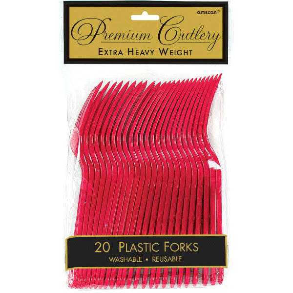 Apple Red Premium Heavy Weight Plastic Forks-20ct