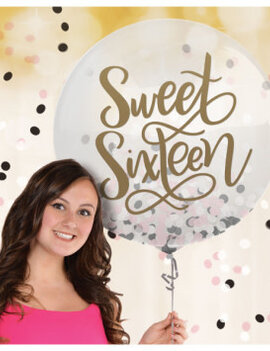 Blush Sixteen Latex Balloon w/ Confetti