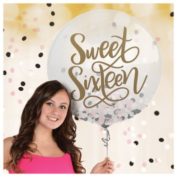 Blush Sixteen Latex Balloon w/ Confetti