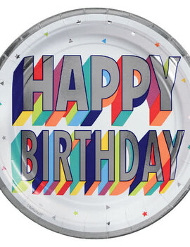 Here's To Your Birthday Metallic Round Plates, 9" -8ct