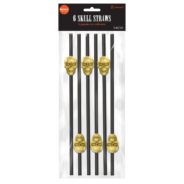 Skull Reusable Plastic Straws-6ct