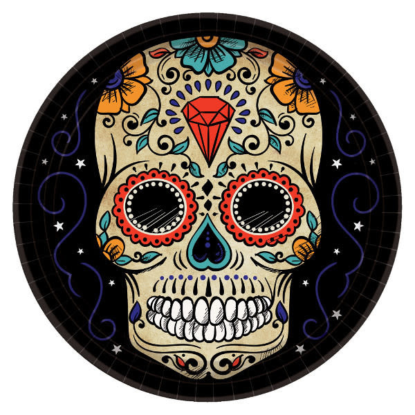 Sugar Skull Round Plates, 10 1/2" -18ct