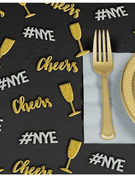 New Year's Scatters - Black, Silver, Gold -1 4/5" x 2/3" Glitter, Plastic,  24 in a package