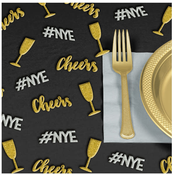 New Year's Scatters - Black, Silver, Gold -1 4/5" x 2/3" Glitter, Plastic,  24 in a package