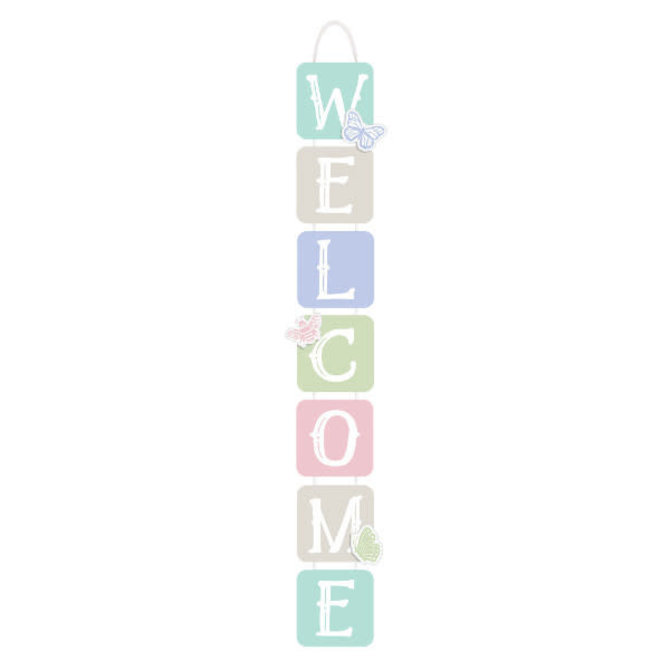 Long Welcome Sign -28 1/2" x 5" Wood w/ ribbon hanger