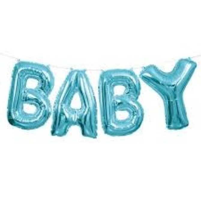 Foil Balloon Script Phrase "Baby"- Light Blue