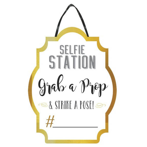 White and Gold Photo Booth Selfie Station Sign