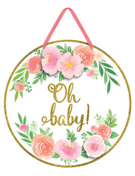 Floral Baby Cardboard Sign with Glitter