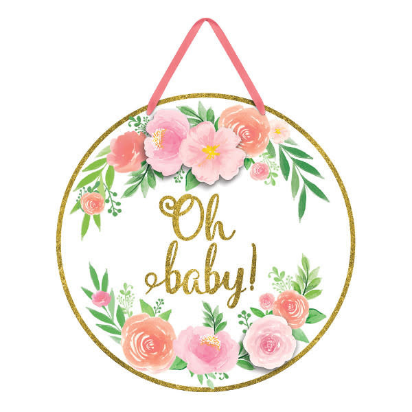 Floral Baby Cardboard Sign with Glitter