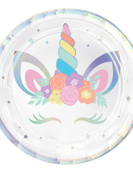 Unicorn Party Round Iridescent Plates, 7"