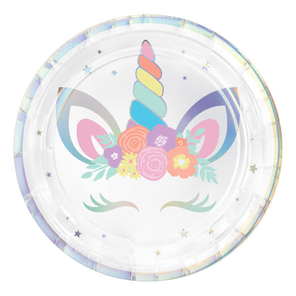 Unicorn Party Round Iridescent Plates, 7"